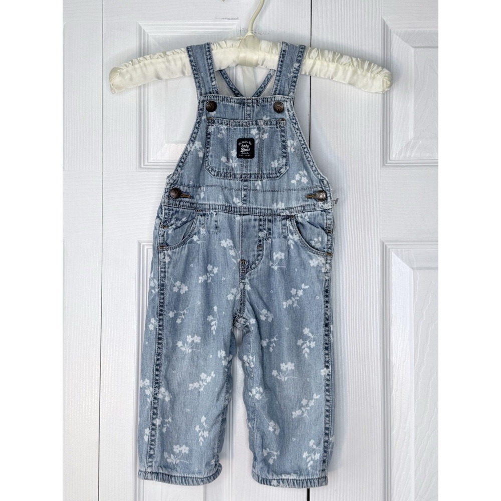 Vtg OSHKOSH BABY Daisy Floral B'GOSH 12 M Bubble OVERALL Bib Denim VestBak‎ Blue